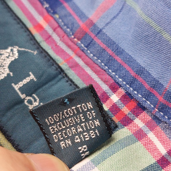 Ralph Lauren Shirt Madras Plaid Button Down Mens Large Blue Multi Classic Fit - Picture 5 of 7